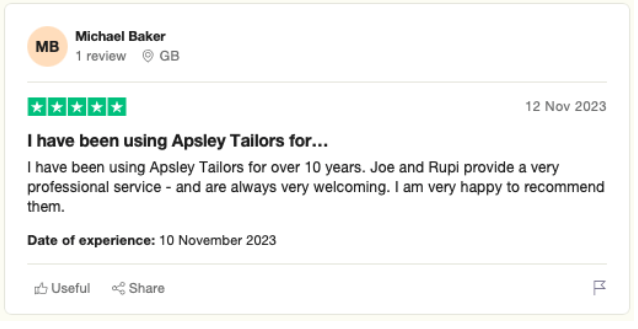 Apsley Tailors Review